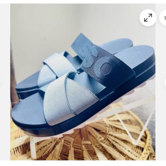 Sorel Roaming Sport Slide Sandals Women's 12 Black White Platform New - Picture 2 of 6